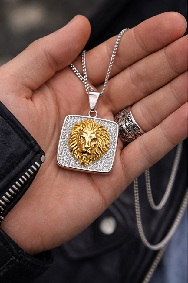 Stainless Steel Gold Silver Color Lion Men's Necklace