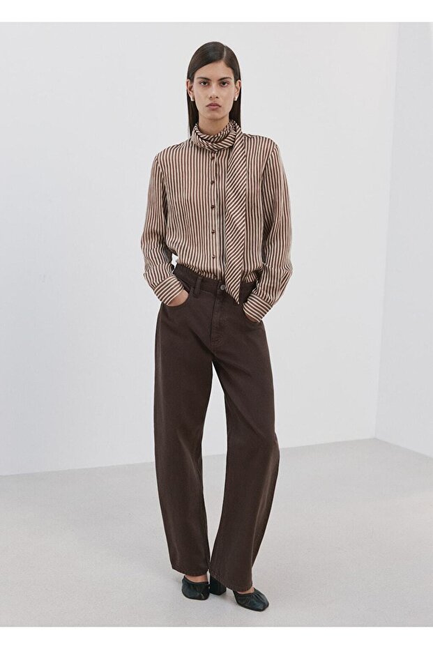 Fiyonk yaka çizgili bluz - 2