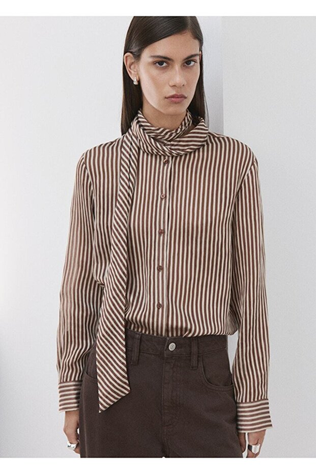 Fiyonk yaka çizgili bluz - 1