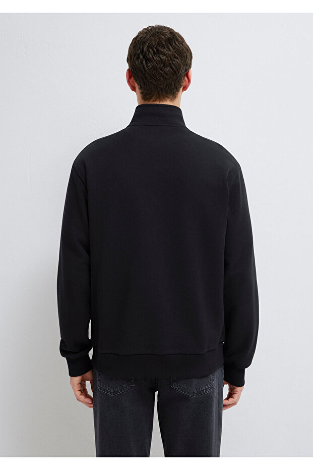 Yarı Fermuarlı Siyah Basic Sweatshirt 0S10419-900 - 5