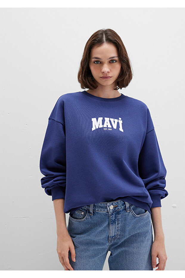 Logo Printed Navy Blue Sweatshirt 1S10372-70498