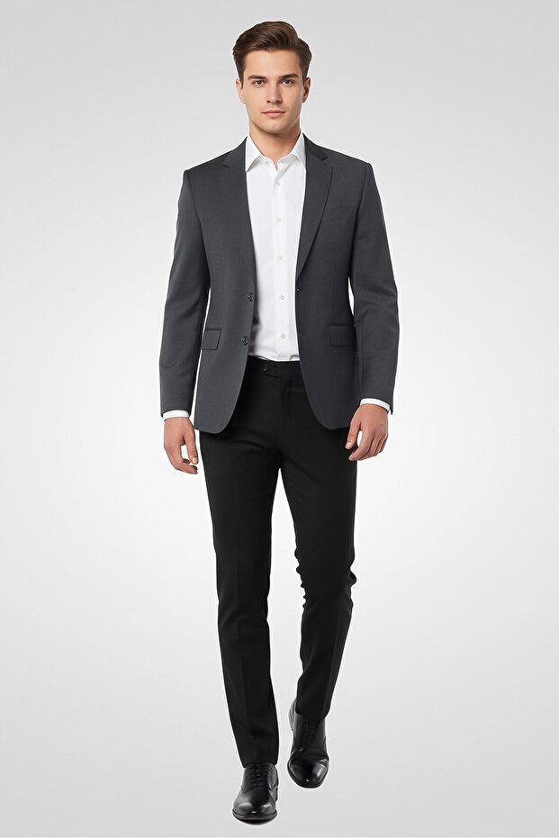 بليزر رجالي كاجوال سادة بقصّة عادية، رمادي غامق - 1