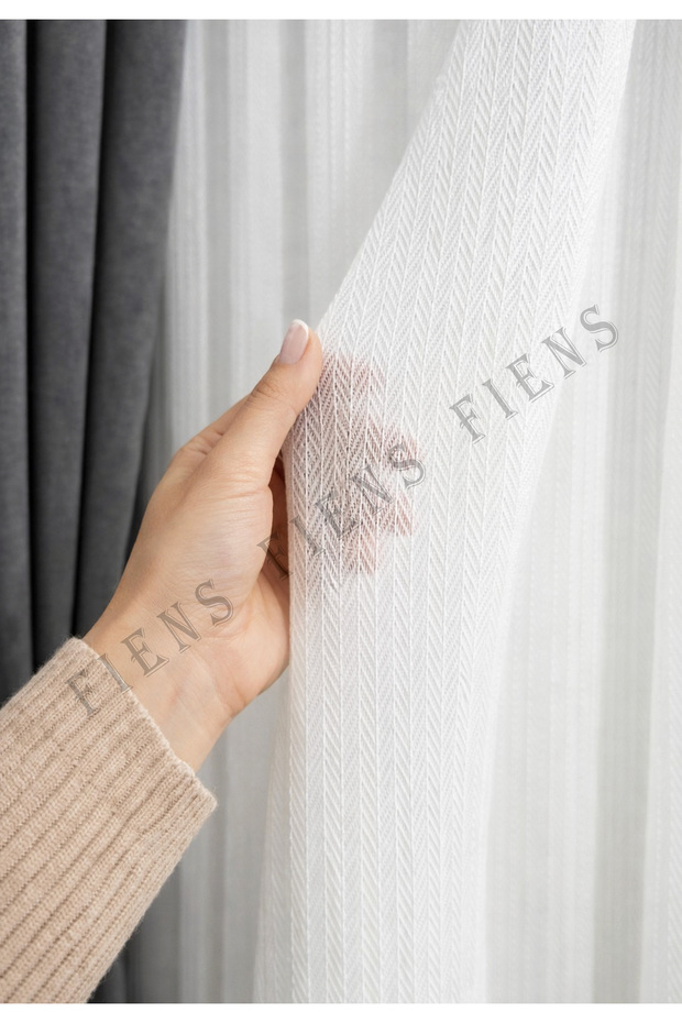 Herringbone Atlantis Drape Bamboo 1/3 Original Pleated Tulle Curtain No-Iron | Most Preferred