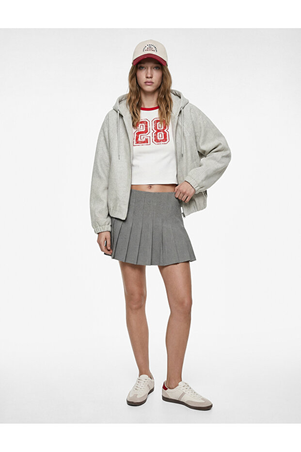 Hooded Cashmere Bomber Jacket with Pockets and Zipper Long Sleeves