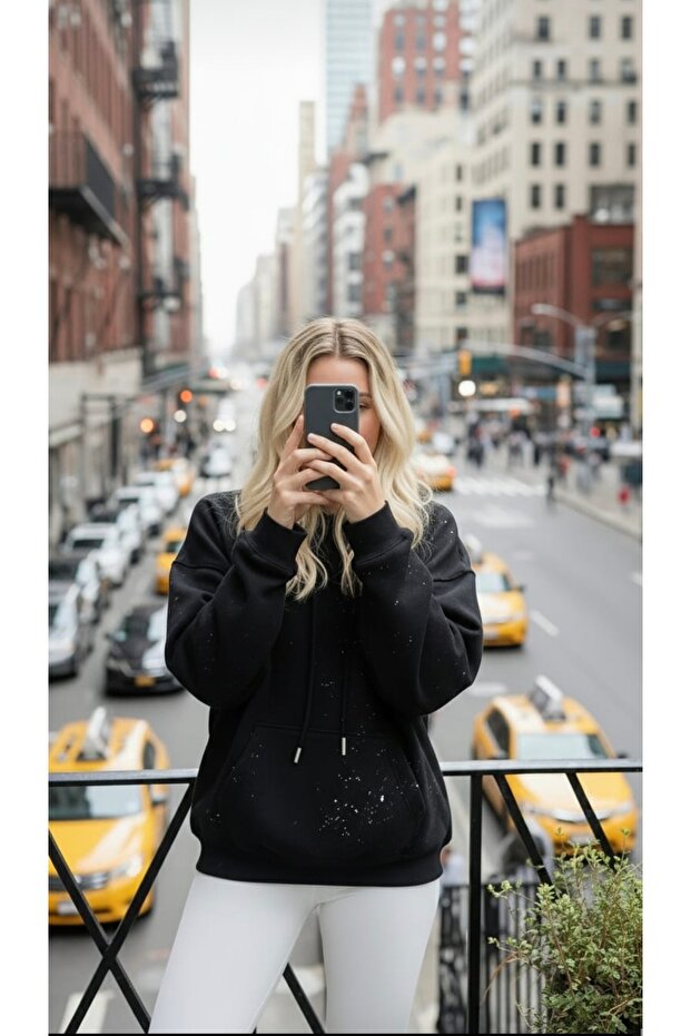 Sim DetaylıParıldayan Hoddie Sweatshirt