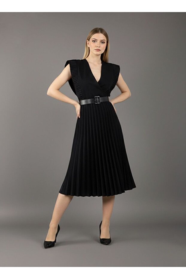 Pliseli Dabıl Elbise - 3