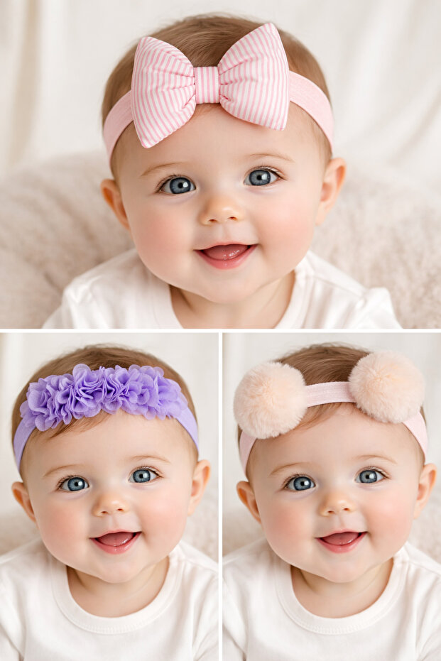 3-Piece Baby Bandana Set Bowknot- Pompom- Flower
