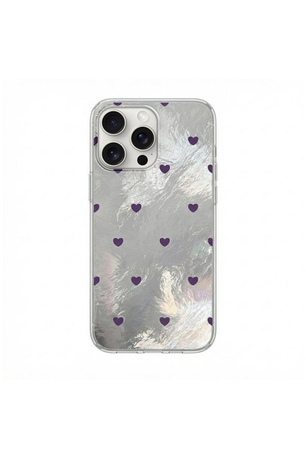 Apple iPhone 14 Pro Compatible Case Pink Heart Silicone Case Lilac