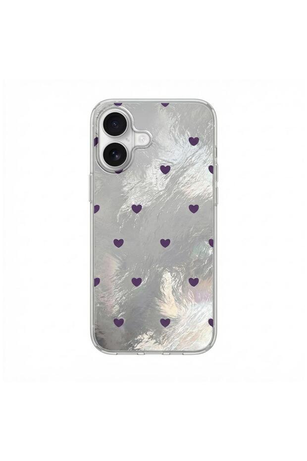 حافظة متوافقة مع هاتف iPhone 17 مصنوعة من السيليكون بنمط قلب أرجواني - 1