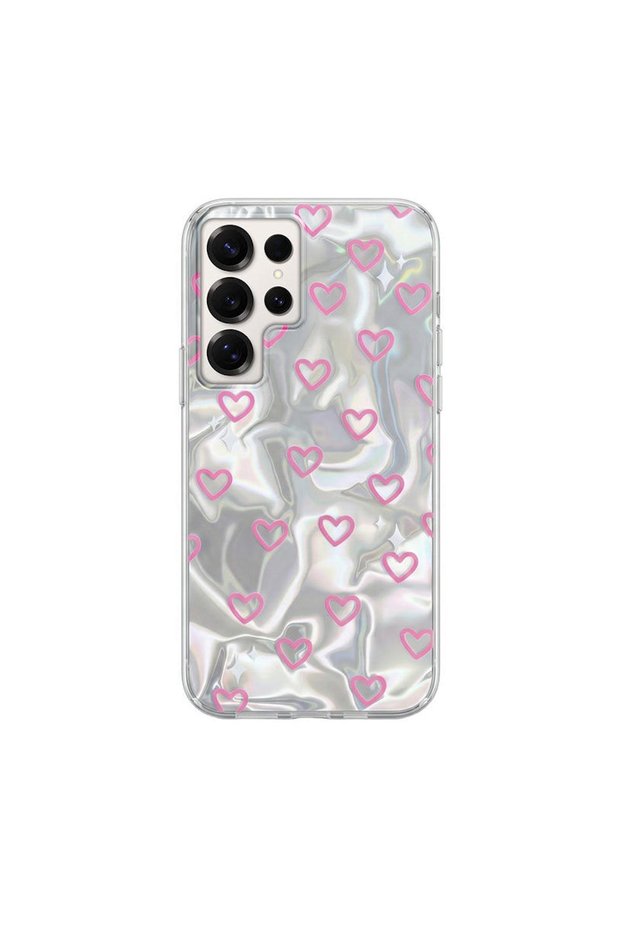 Samsung Galaxy S23 Ultra Compatible Case Zebana Pink Heart Silicone Case Pink