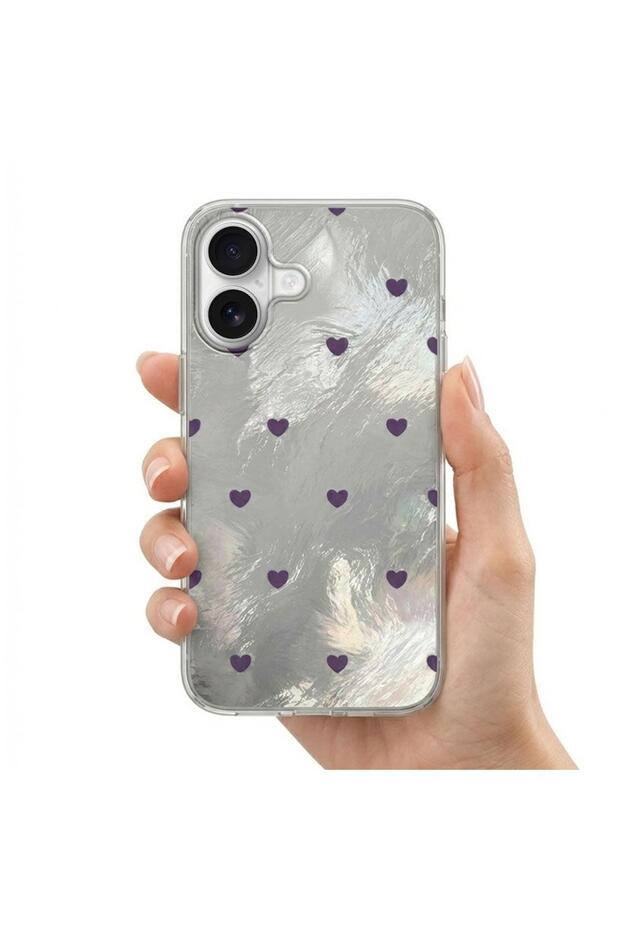 حافظة متوافقة مع هاتف iPhone 17 مصنوعة من السيليكون بنمط قلب أرجواني - 3