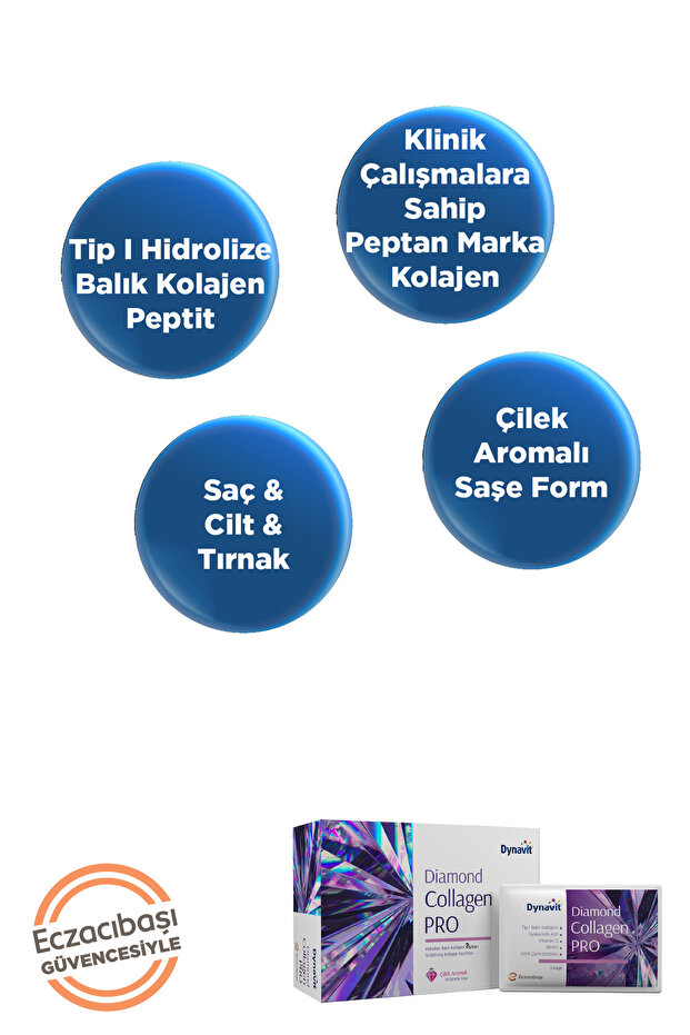 Diamond Collagen PRO 30 Saşe - Hidrolize Peptit Tip 1 Balık Kolajeni, Biotin - Saç&Cilt&Tırnak - 3