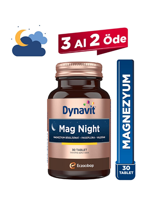 Mag Night 30 Tablet - Akşam /Gece Magnezyum - Magnezyum Bisglisinat, Passiflora, Valerian, B6-Uyku - 1