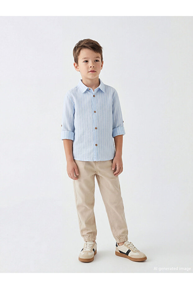 Beige Elastic Waist Boy's Trousers