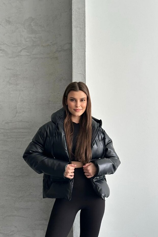 WOMEN'S LEATHER PUFFY COAT