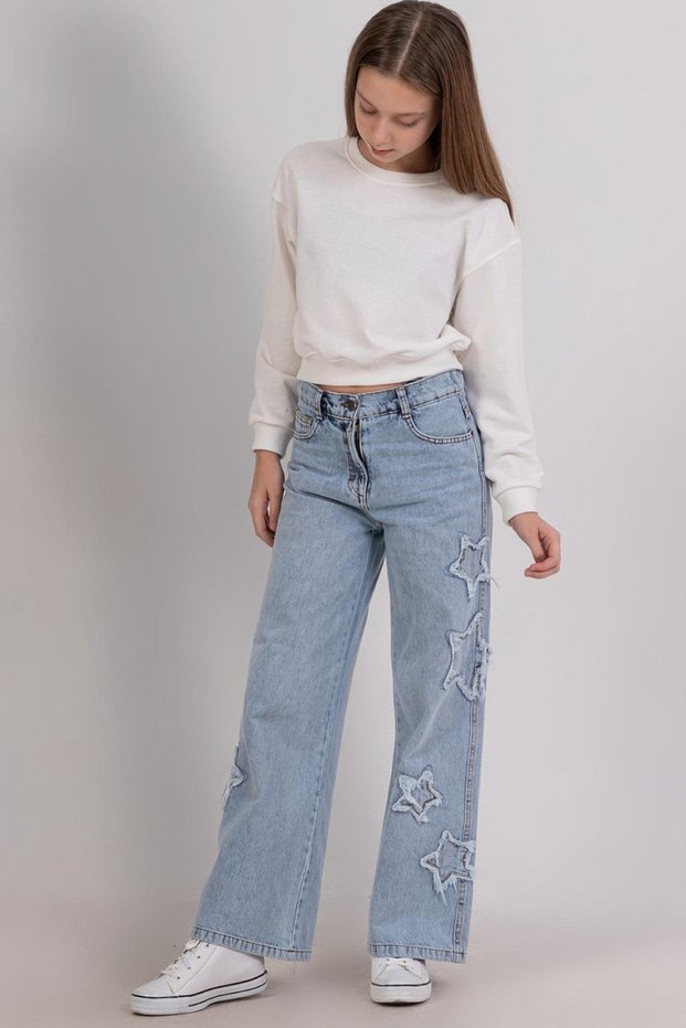Mojo girl child 4-9 years star embroidered denim pants 9828 denim blue