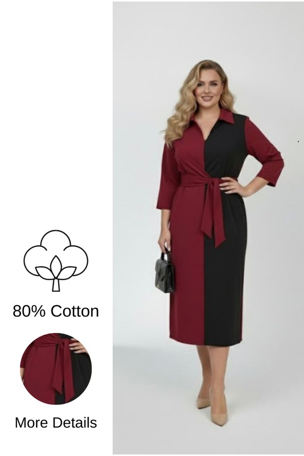 Women's Plus Size Shirt Collar Tie-Detail Dress 5399-26