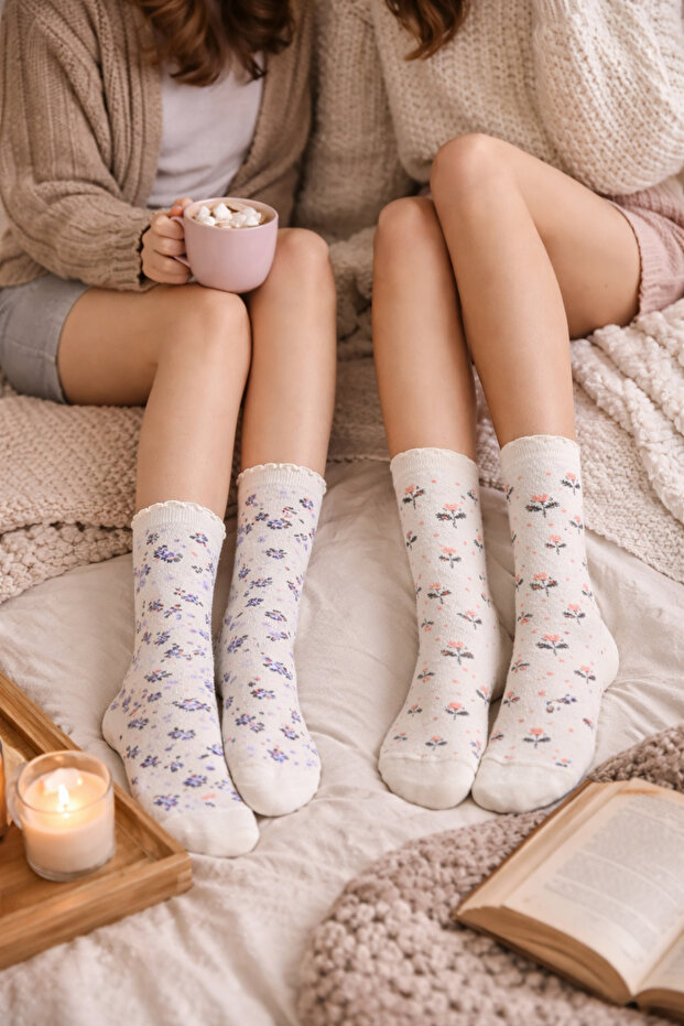 Çiçekli 2li Çorap - 5