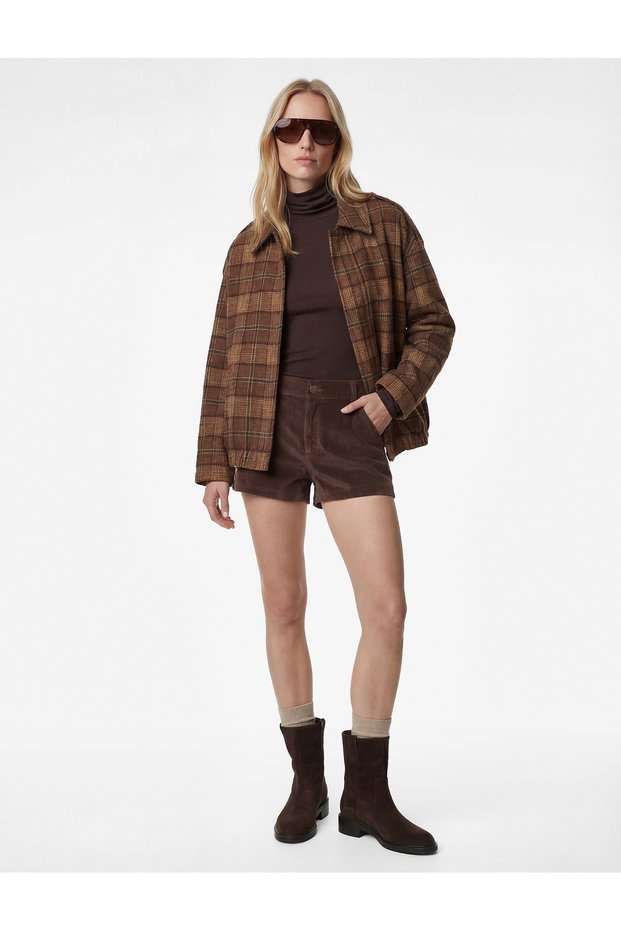 Long Sleeve Pocketed Shirt Collar Plaid Oversized Cashmere Jacket