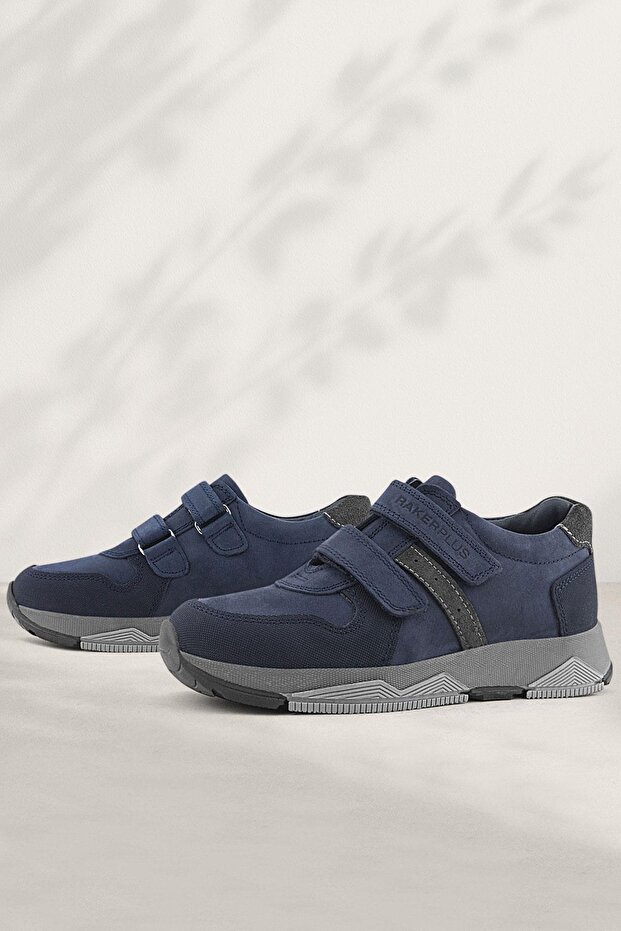 Genuine Leather Navy Blue Velcro Children's Sports Shoes