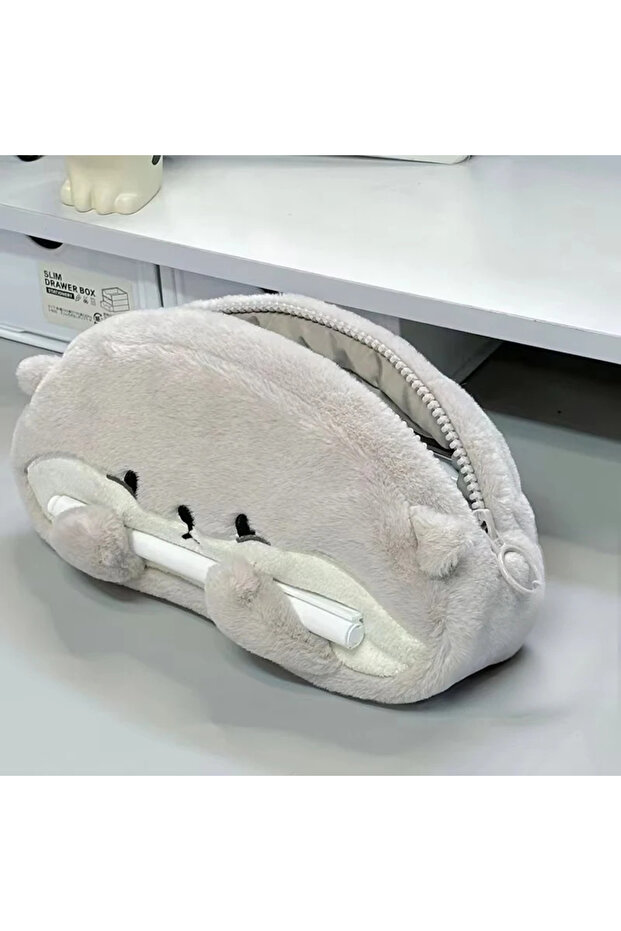 B Kawaii Little Otter Penguin Plush Pen Bag, Large Capacity Pencil Case, Stationery Storage Bag, Sc.