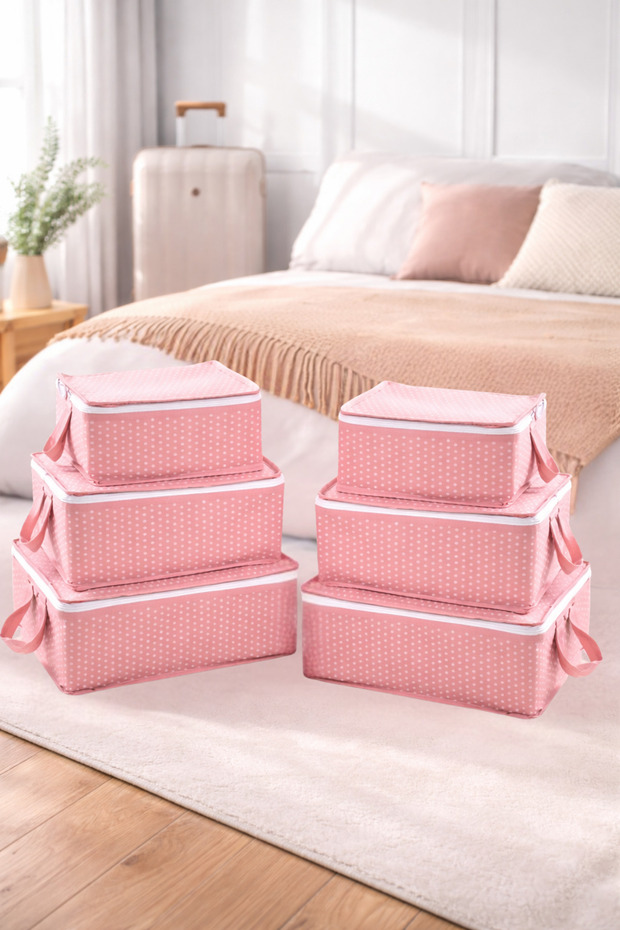 6-Piece Travel Suitcase Organizer Set Without Mesh – Pouch and Bag Set - Pink Speckled