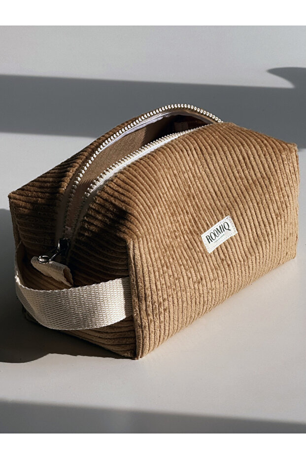 Handmade Caramel Brown Velvet Makeup Bag Orven Collection Wood