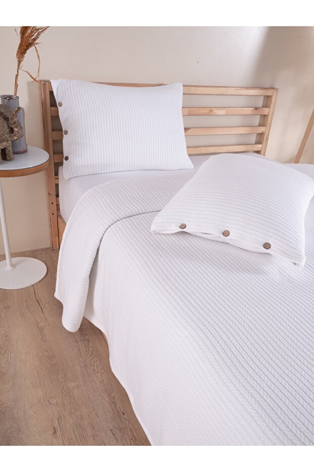 طقم مفرش سرير أبيض مفرد مع غطاء وسادة واحد - 1