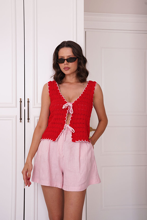 Kırmızı Orj Model Örme Yelek - 3