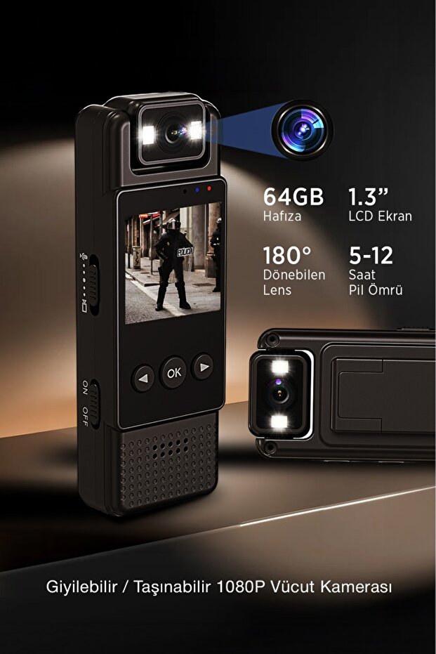 Kensa Mini Vücut Kamerası – 1080P HD Video, Fotoğraf, Ses Kaydı, Hareket Sensörü ve 180° Döner Lens - WIFI