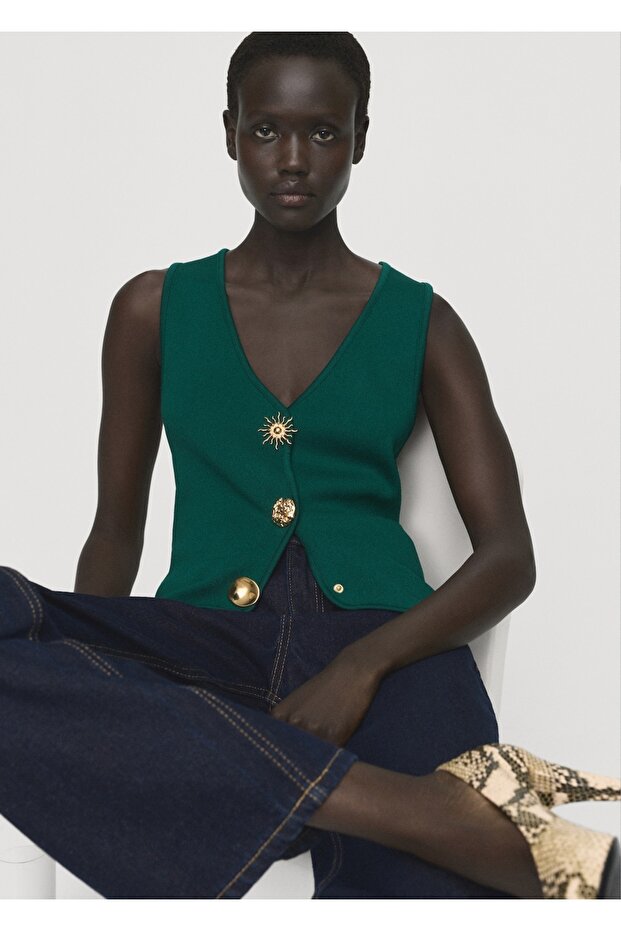 Mücevher düğmeli triko yelek - 7