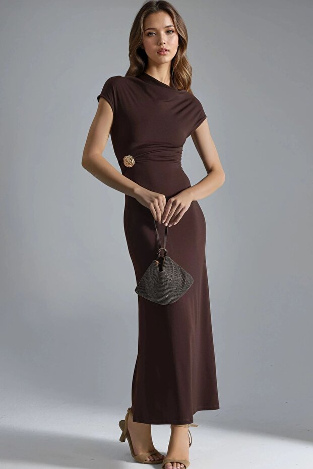 BUSEM Taşlı Aksesuarlı Midi Elbise - 6