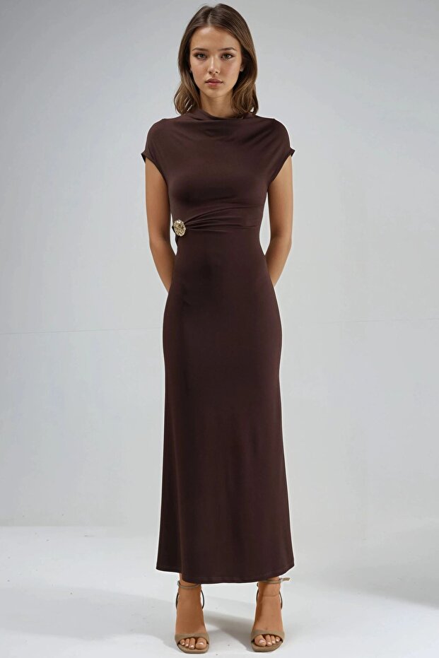 BUSEM Taşlı Aksesuarlı Midi Elbise - 2