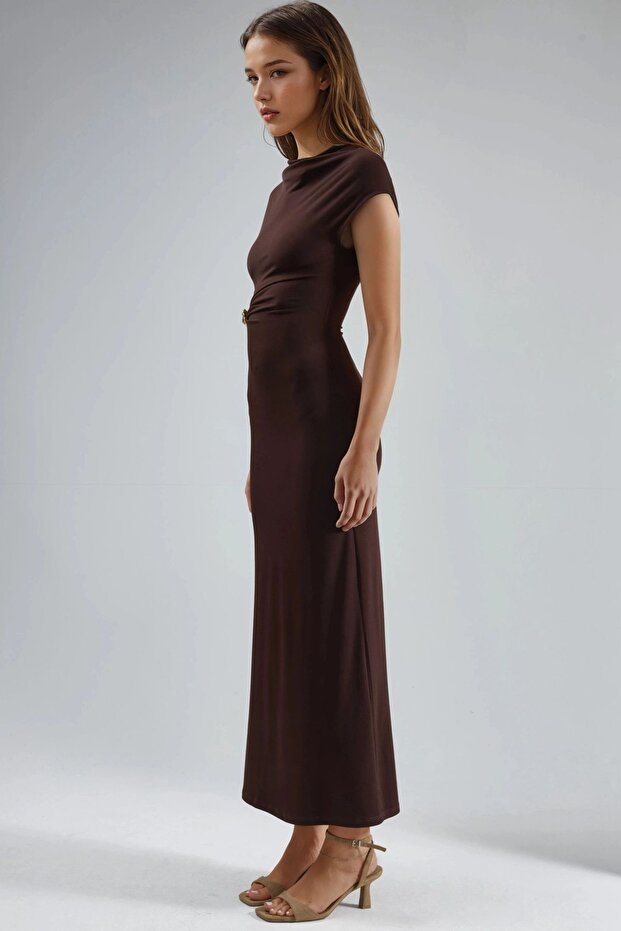 BUSEM Taşlı Aksesuarlı Midi Elbise - 5