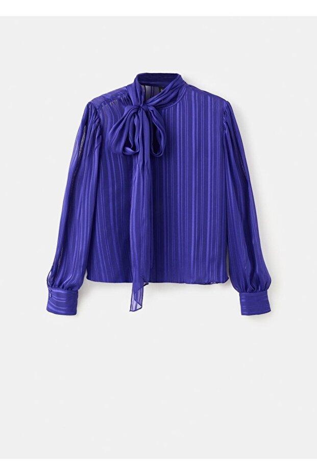 Çizgili fular detaylı bluz - 3