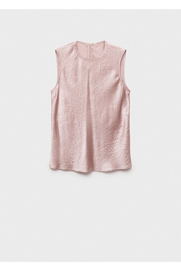 Kırışık efektli saten bluz - 3