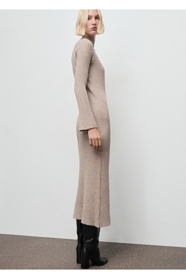 Perkins yaka ribana elbise - 7