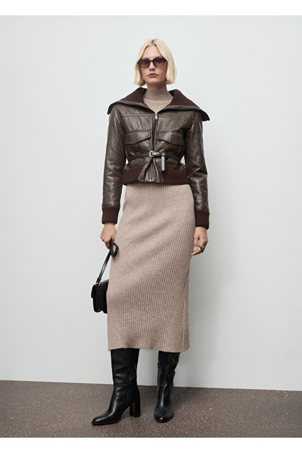 Perkins yaka ribana elbise - 2