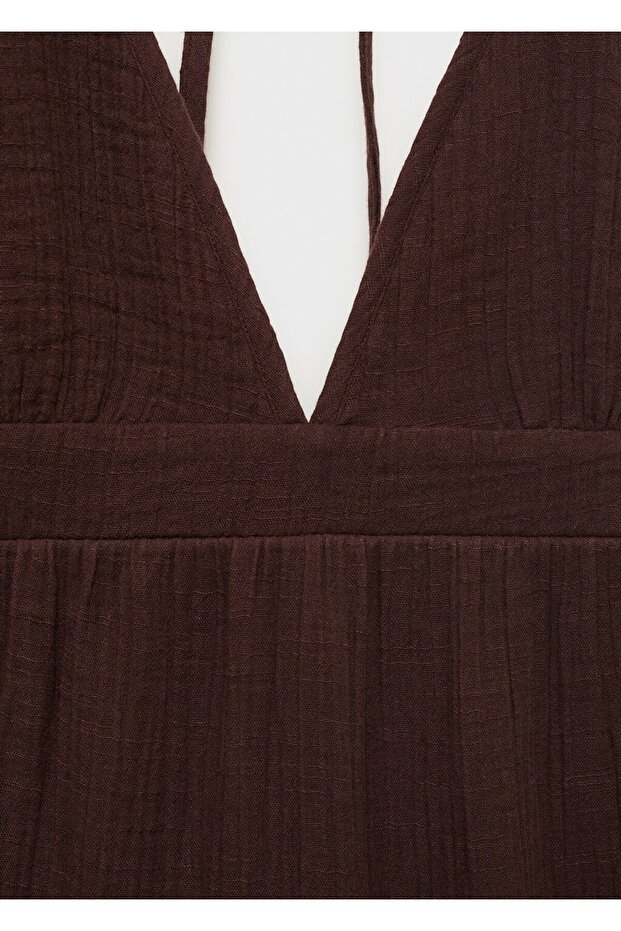 V yakalı pamuklu elbise - 7