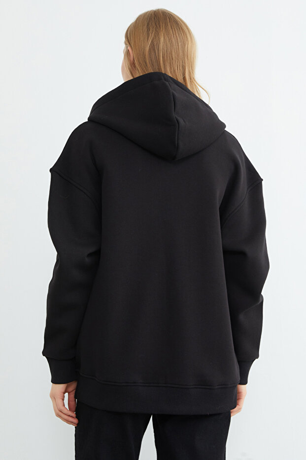 Hanorac oversize cu glugă și fermoar, cu 3 fire, model Basic - 8