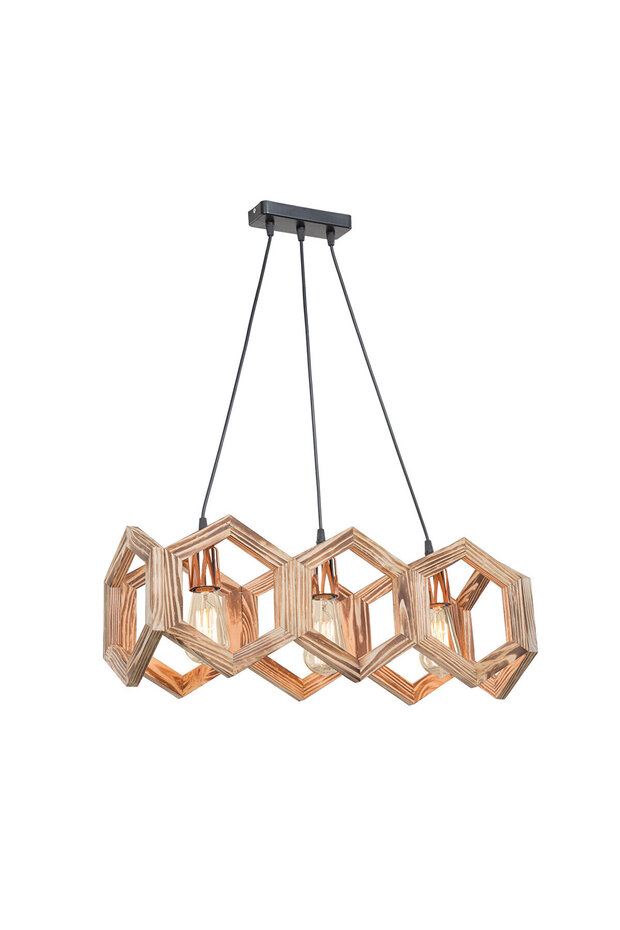 Petek 3Lü Ahşap Avize - 2