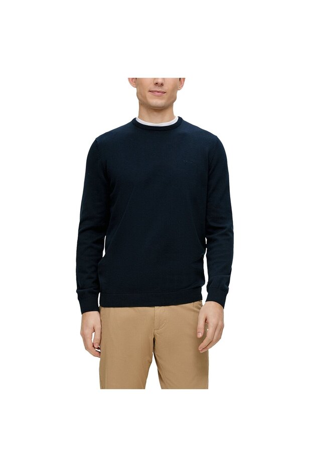 Herren Strickpullover - Basic, Rundhals, Baumwolle, einfarbig - 2