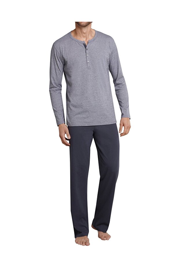 Herren Schlafanzug 2-tlg. Set - lang, Henley, Knopfleiste, Fineliner - 2