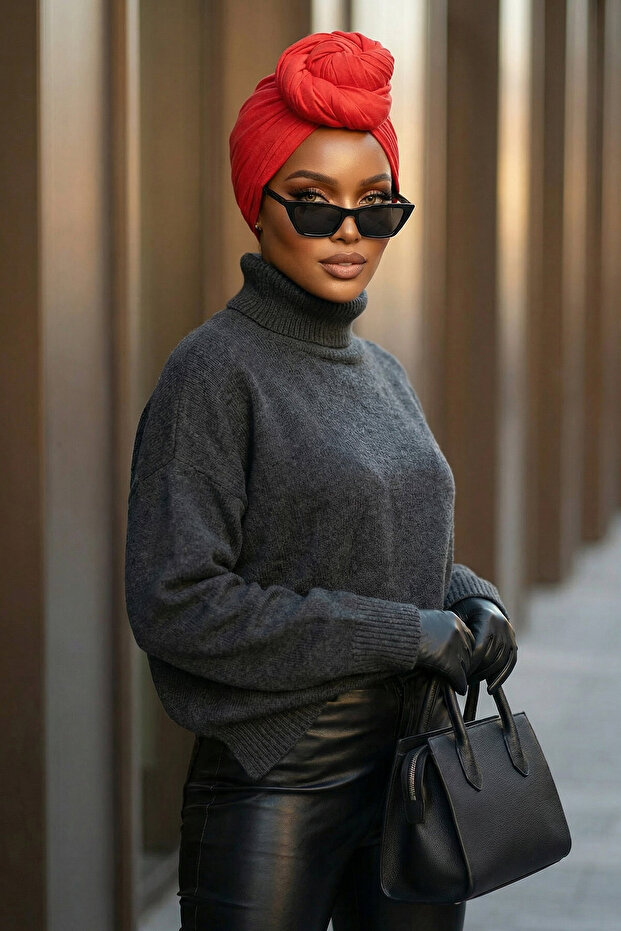 بونيه قطني ممشط برباط، B-1، أحمر - 1