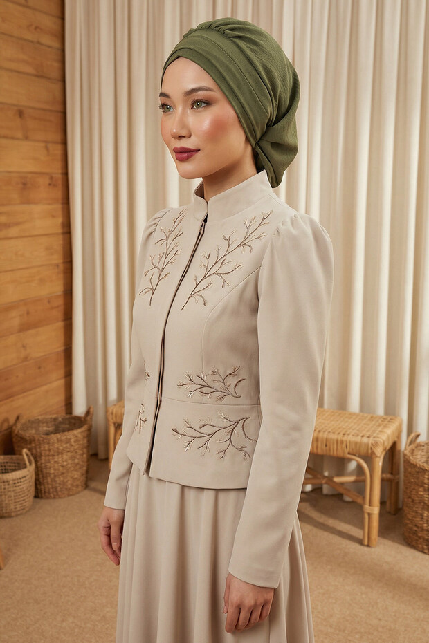 Pleated Ready-To-Wear Turban, Khaki Green, Ht-91