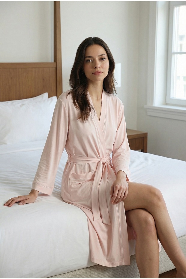 Women's Pajamas with Piping and Belt 865