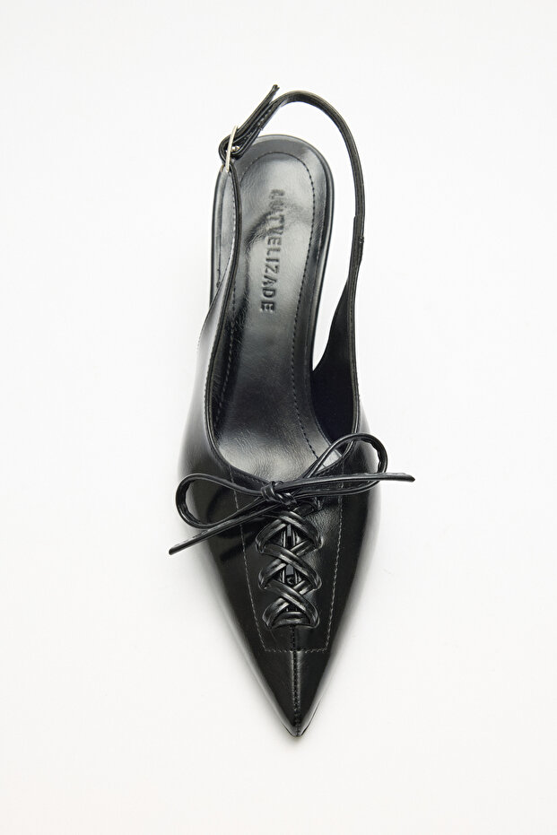 Heels 2512 - Pointed Toe Lace Detailed Black Women's Heels