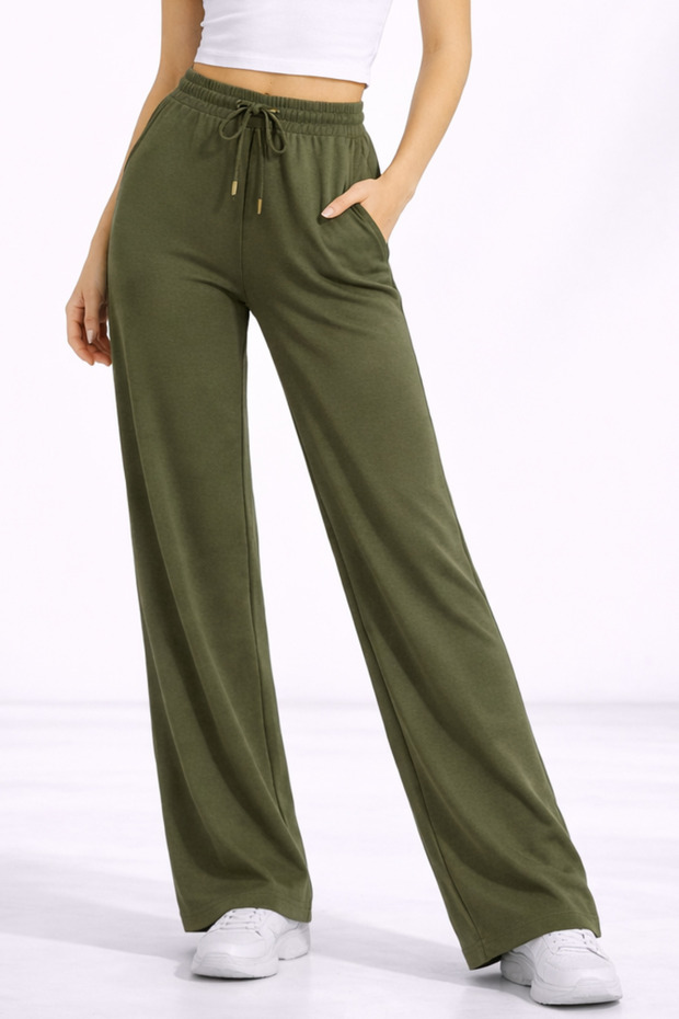 Women’s Linen Blend High-Waist Wide-Leg Pocketed Palazzo Pants
