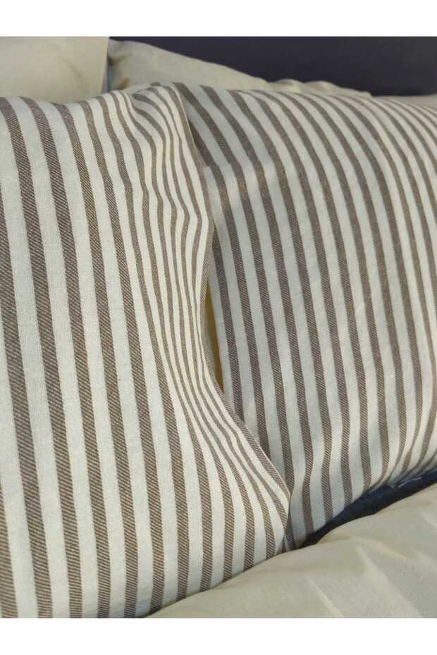 Double-Sided Cotton Linen Pillowcase 50X70 cm – Cream/Beige & Brown Striped | Set of 2