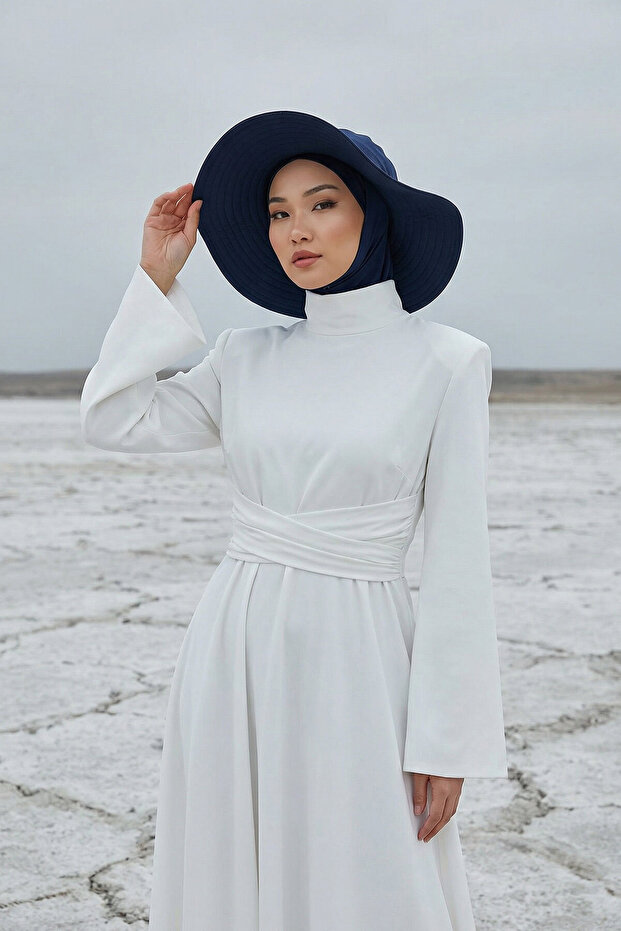 Ninja Bone Turban with Detachable Bow on the Back, S-5, Navy Blue